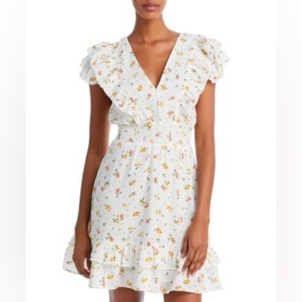 Aqua by bloomingdale’s white ditsy floral dress size xs